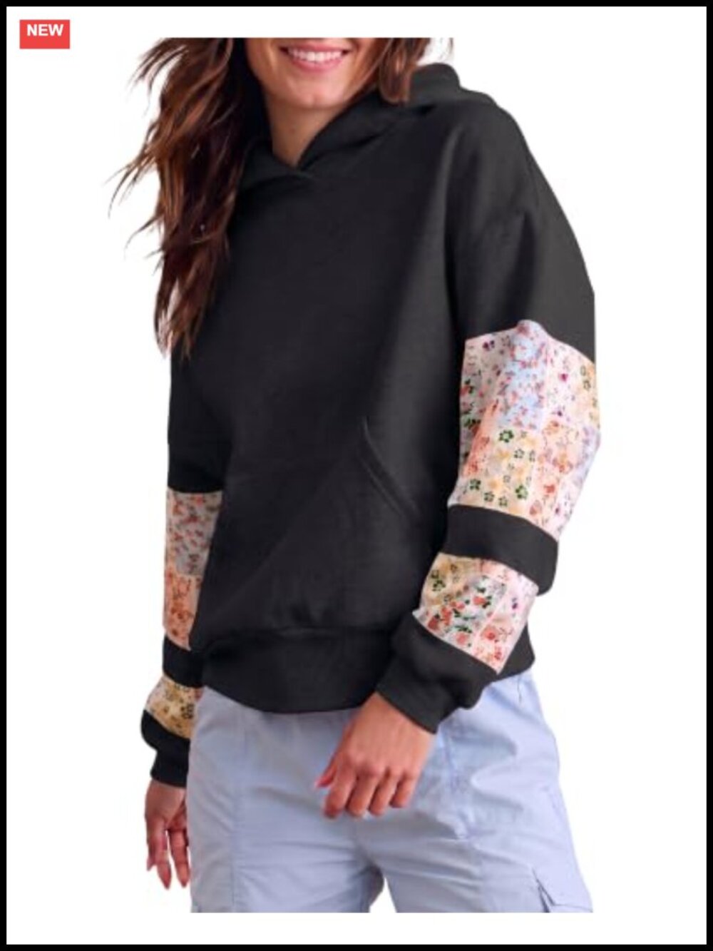 Women Floral Embroidered Oversized Cotton Hoodie Fall Long Sleeve Pullover